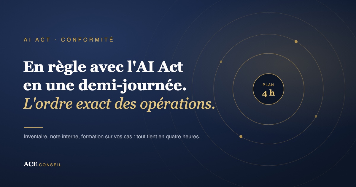 Mise en conformité AI Act d'une TPE en une demi-journée : inventaire des outils, note interne, formation de l'équipe sur cas réels