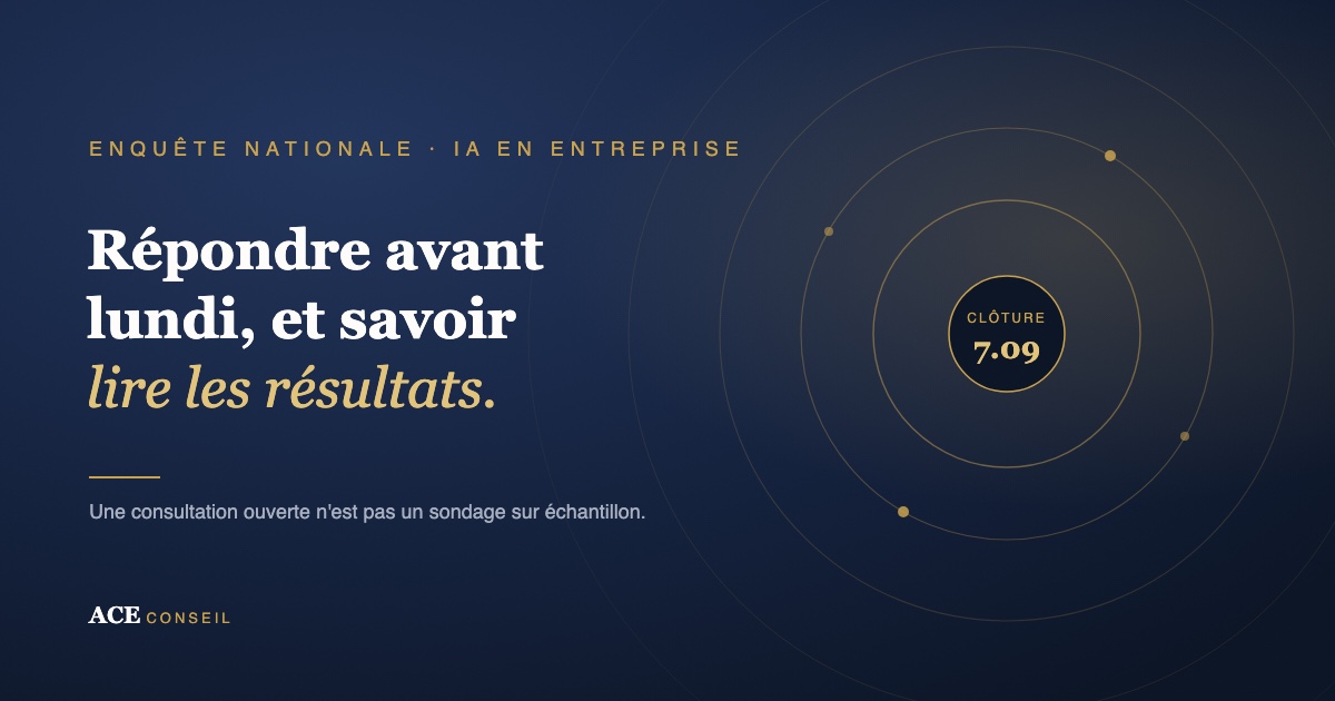 La grande enquête nationale sur l'IA en entreprise ferme le 7 septembre 2026 : comment y répondre, et comment lire les résultats publiés fin septembre