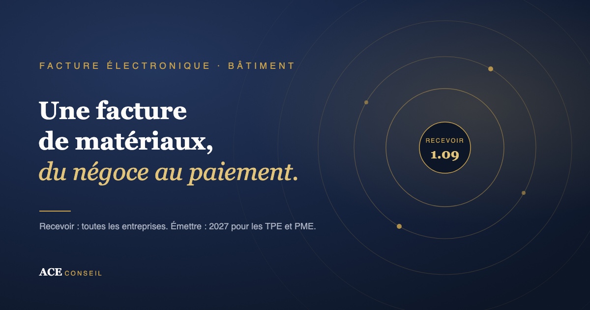 Une facture de matériaux suivie du négoce au paiement chez un artisan du bâtiment, à l'approche du 1er septembre 2026