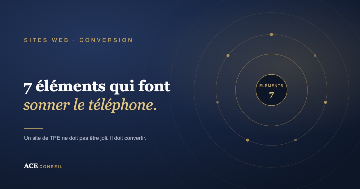 Les 7 éléments d'un site d'artisan qui convertit, dans l'ordre d'importance : clarté, contact, client, preuve, formulaire, mobile, vitesse